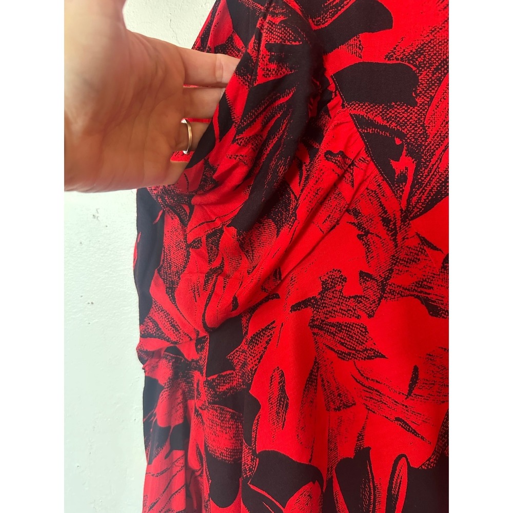 Joni Blair of California Vintage Red Black Floral Belted Midi Dress Size 9 - Picture 10 of 16